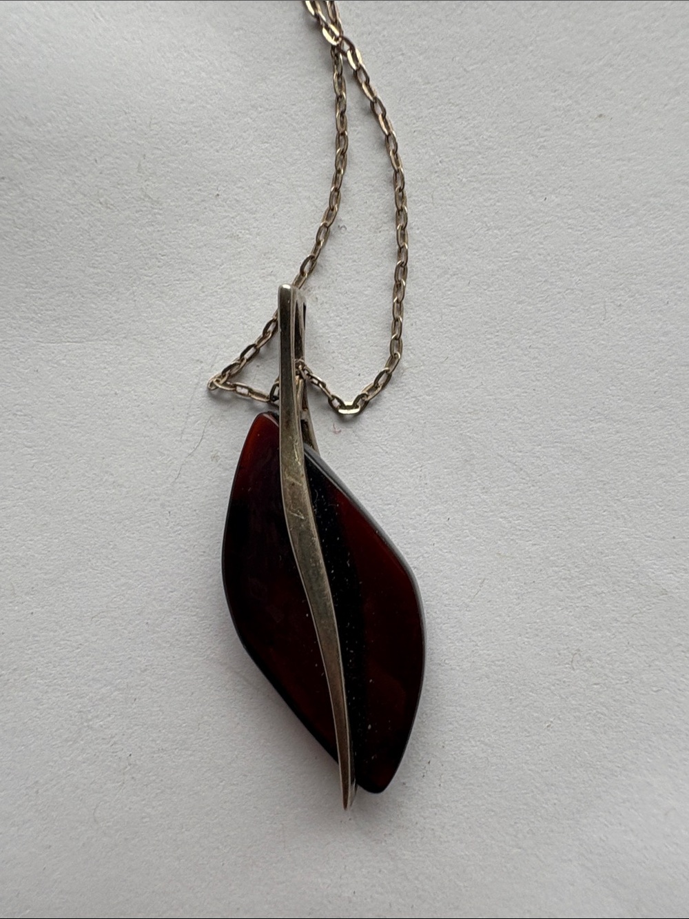 Sterling Silver Brown Resin Leaf Pendant Necklace
